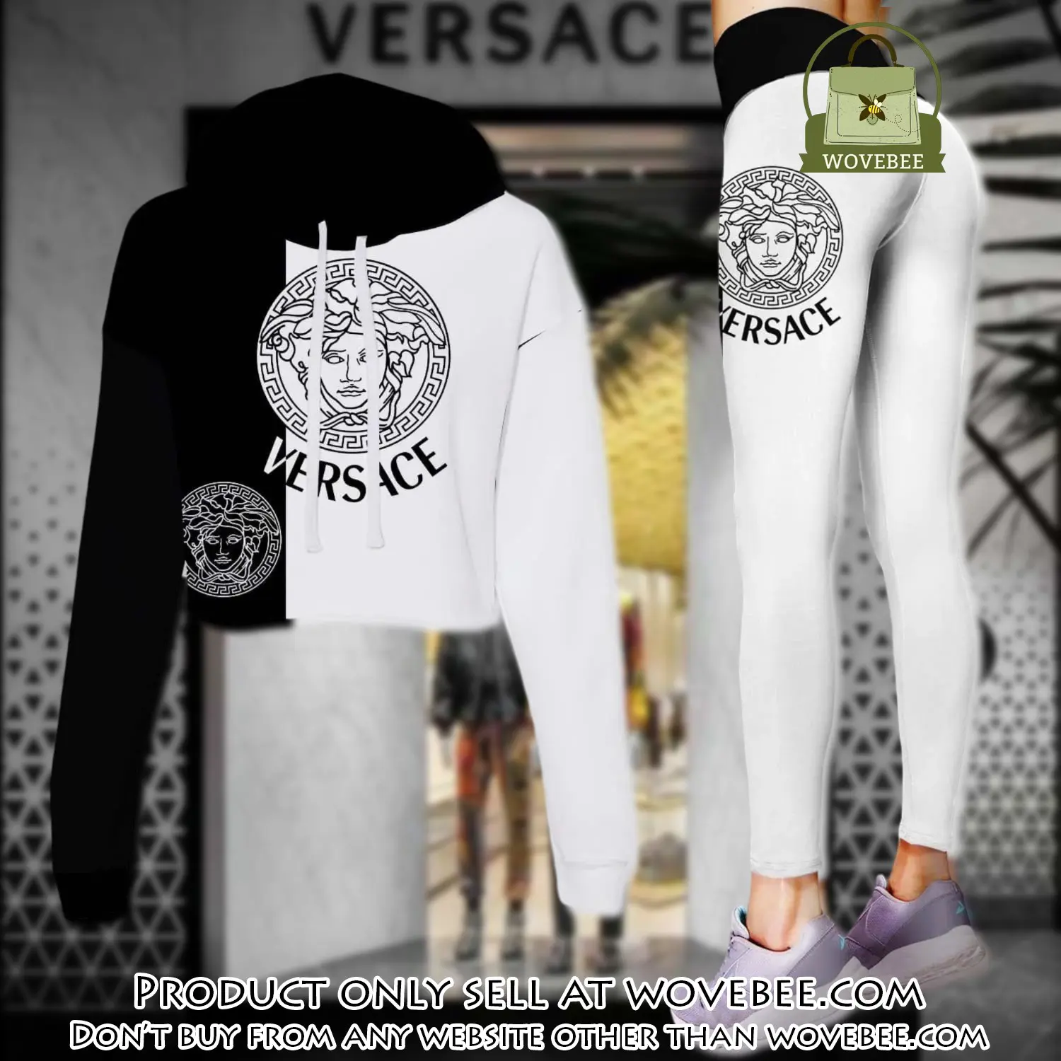 Versace black white luxury brand clothes leggings and crop top set for women wvb5859388